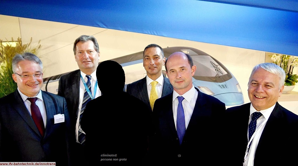 32_InnoTrans2016_IFV-BAHNTECHNIK_Copyright2016.JPG - v.l.n.r.: Dipl.-Volkswirt Eckhard SCHULZ - [IFV BAHNTECHNIK e.V.], Dr. Alois STARLINGER - [STADLER, Altenrhein], Dipl.-Ing. Andreas RITTENSCHOBER -[Siemens AG Österreich], Dipl.-Ing. Thomas FECSKE - [Bombardier Transportation GmbH], Dipl.-Ing. Gerhard SCHMIDT -[Siemens AG] und Zedenik MALKOVSKI - [VÚKV S. A.]